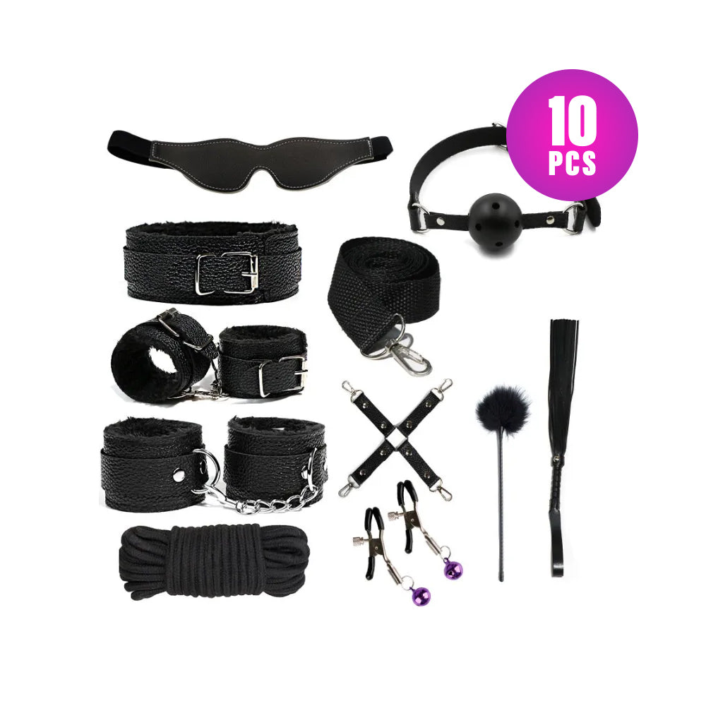 10pc Set BDSM S&M Leather Set Couple Adult Flirting Sextoys