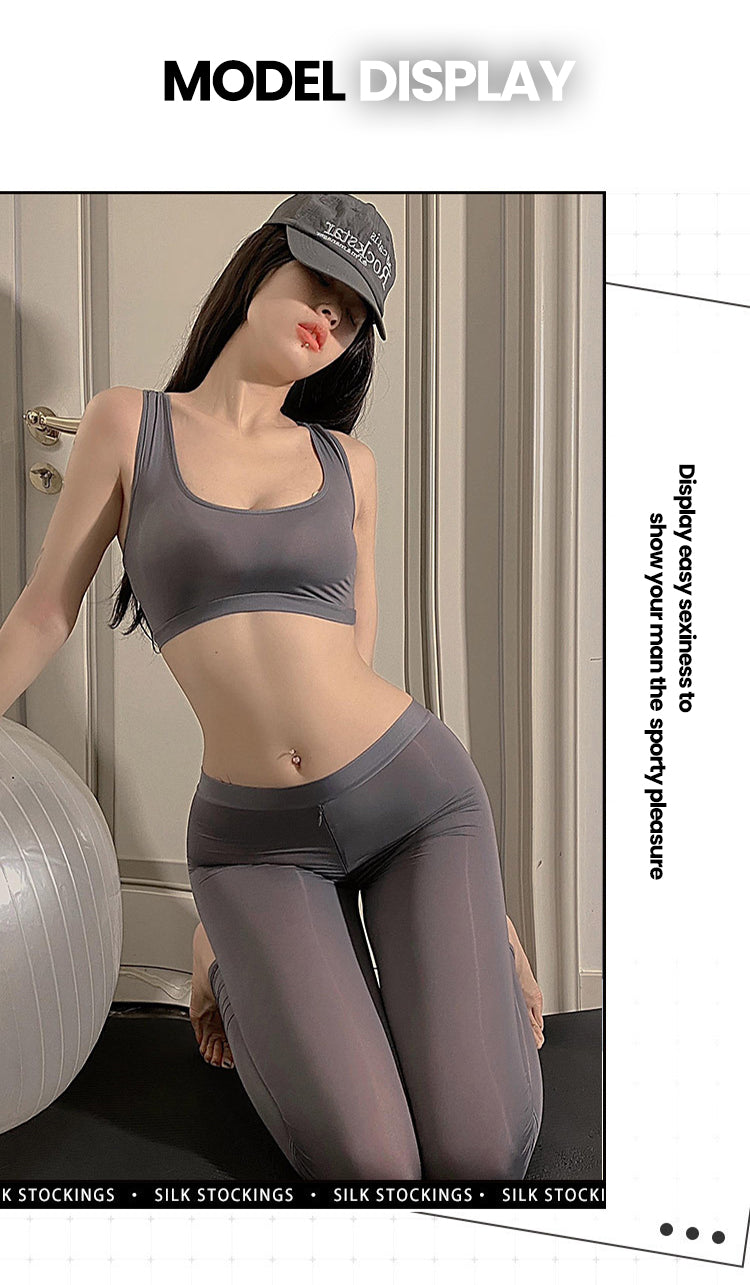 Sporty Sexy Lingerie Vest and Yoga Crotch Zippered Leggings Set