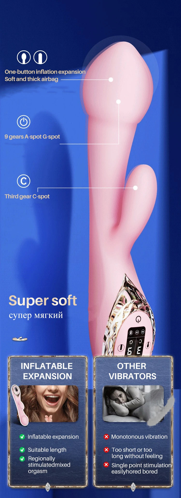 Kisstoy A-KING LED Screen Inflatable Vibrator Sextoy for Women/Men