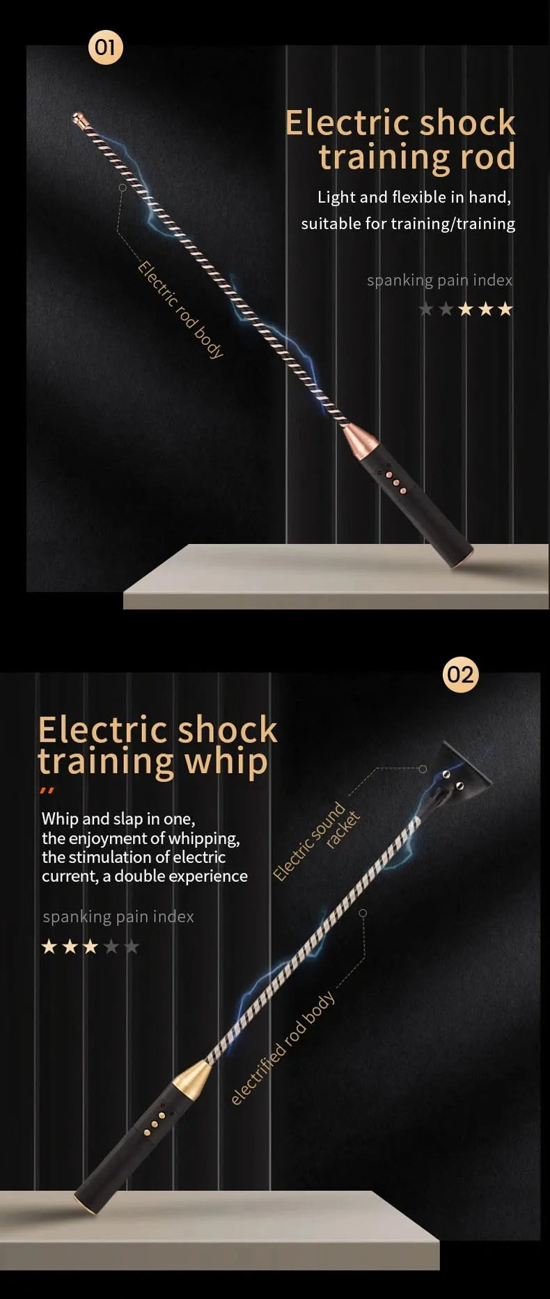 Premium Bondage Whip with ESTIM Electric Shock S&M Toy 100% Faux Leather Bondage Games Sextoy For Men Women and Couples
