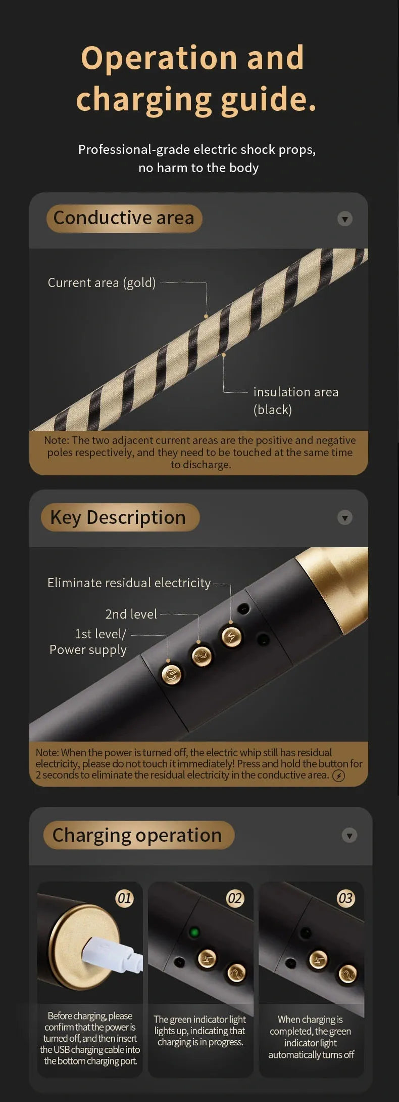 Premium Bondage Whip with ESTIM Electric Shock S&M Toy 100% Faux Leather Bondage Games Sextoy For Men Women and Couples