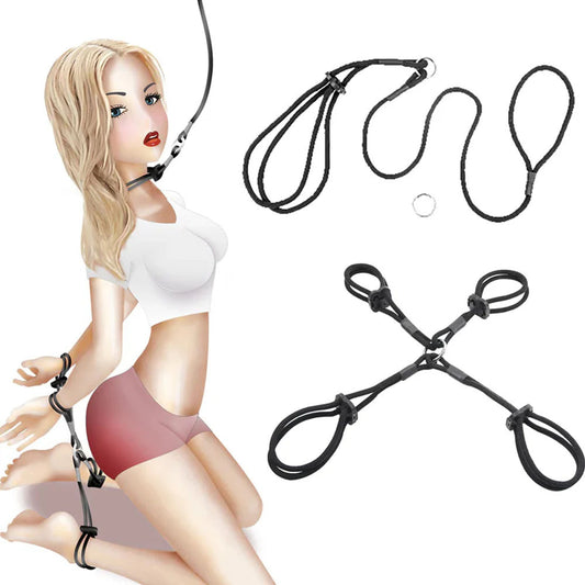 Roomfun Binding Rope Bondage Set Handcuffs Ankle Cuffs