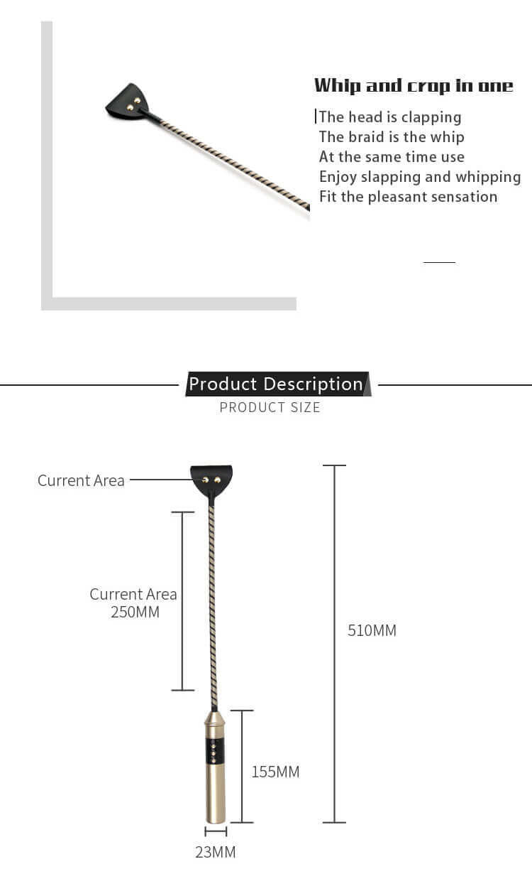 RoomFun Premium Bondage Whip with ESTIM Electric Shock S&M Toy 100% Faux Leather Bondage BDSM Sextoy For Men Women and Couples