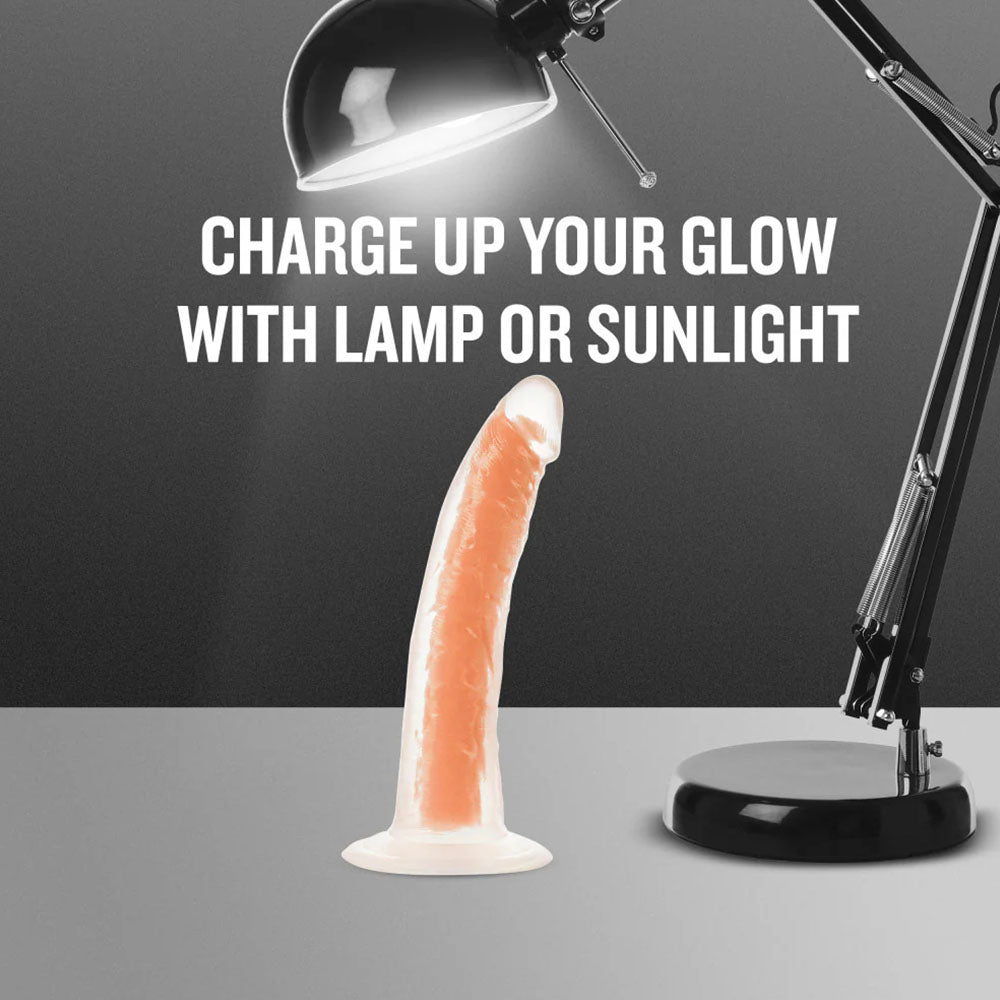 Neo Elite By Blush Lavo Glow In The Dark Neon Orange: 7.5-Inch Long Dildo - Made with Purio Silicone & SensaFeel Dual Density Realistic Technology