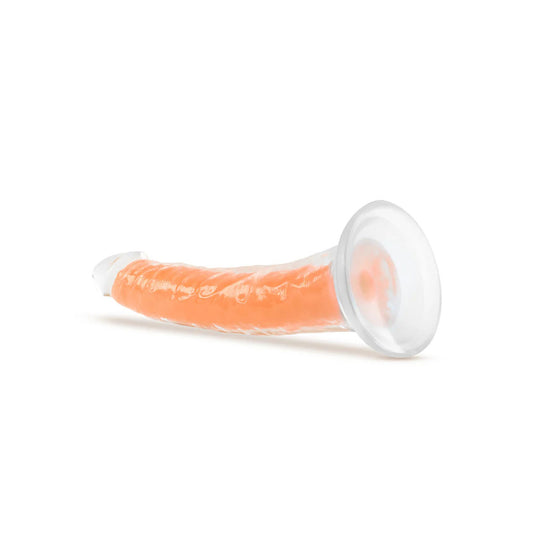 Neo Elite By Blush Lavo Glow In The Dark Neon Orange: 7.5-Inch Long Dildo - Made with Purio Silicone & SensaFeel Dual Density Realistic Technology