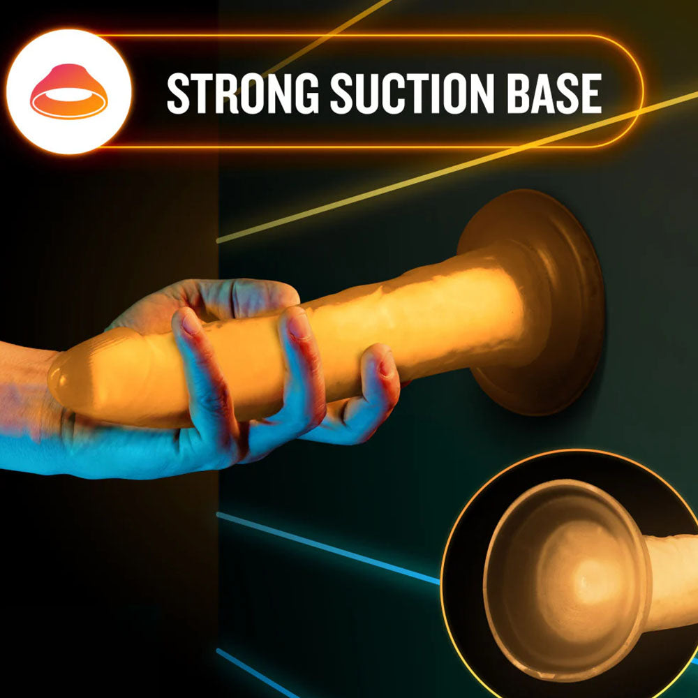 Neo Elite By Blush Lavo Glow In The Dark Neon Orange: 7.5-Inch Long Dildo - Made with Purio Silicone & SensaFeel Dual Density Realistic Technology