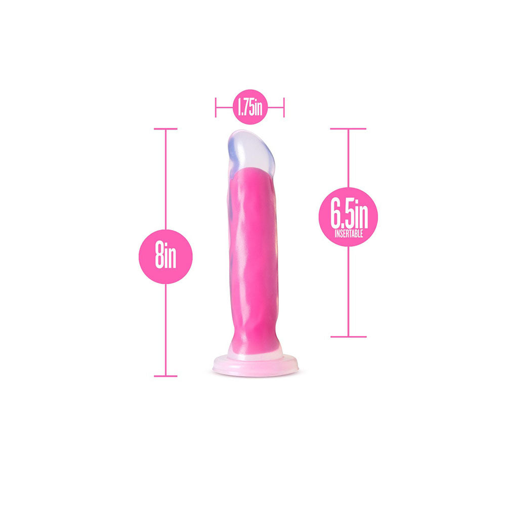Neo Elite By Blush Marquee Glow In The Dark Neon Pink: 8-Inch Long Dildo - Made with Purio Silicone & SensaFeel Dual Density Realistic Technology
