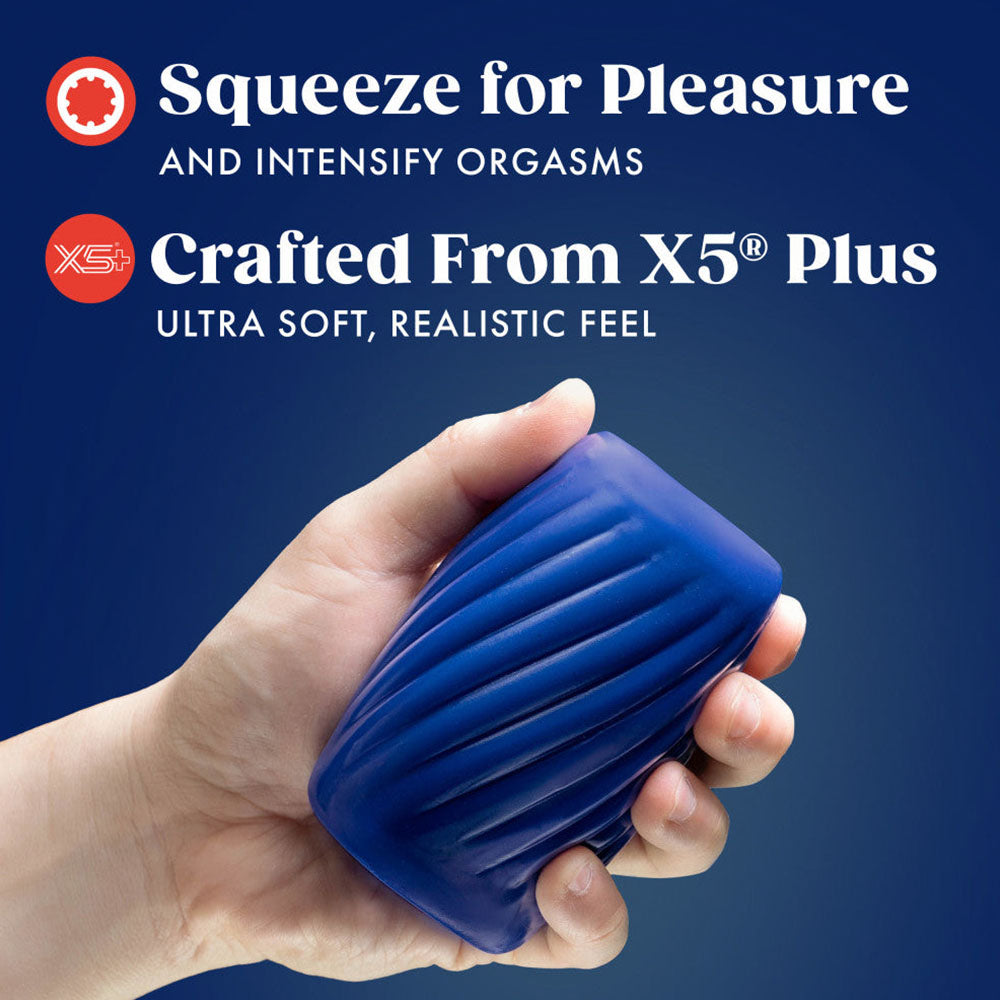 Rize! By Blush Turbine Self-Lubricating Pocket Stroker - Made With Ultra Soft X5 Plus Material - 3 Erotic Chambers - Blue