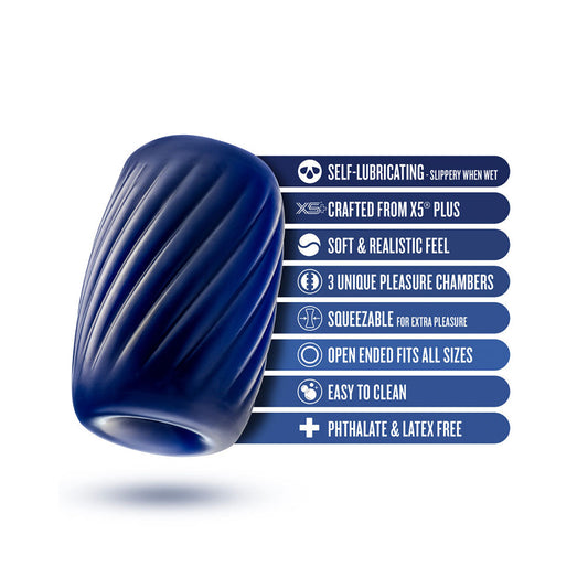 Rize! By Blush Turbine Self-Lubricating Pocket Stroker - Made With Ultra Soft X5 Plus Material - 3 Erotic Chambers - Blue