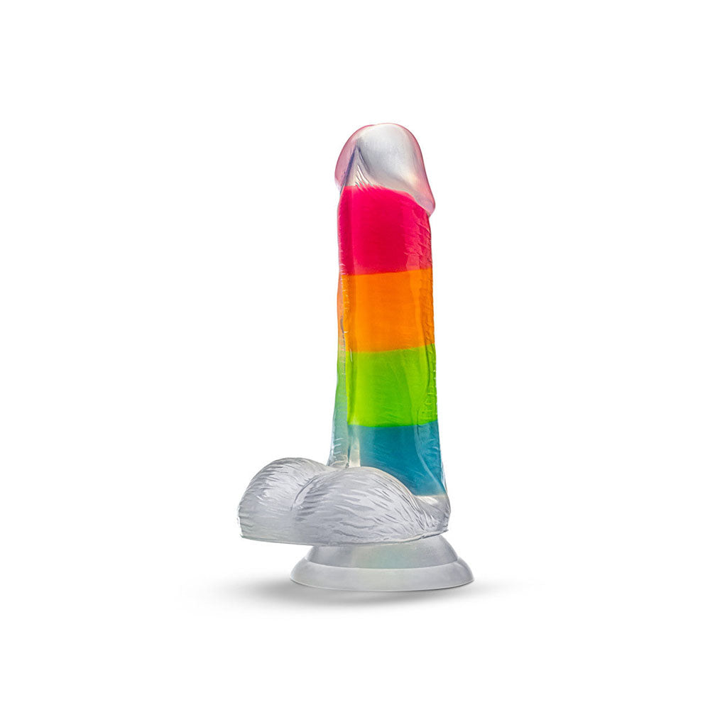 Neo Elite By Blush Rainbow Rave - 6.5 Inch Glow-In-The-Dark Dildo - Dual Density Liquid Silicone – Harness Compatible - Rainbow