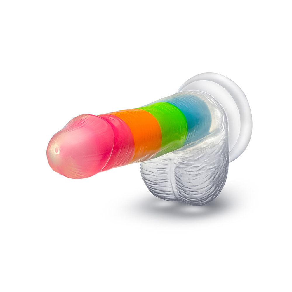 Neo Elite By Blush Rainbow Rave - 6.5 Inch Glow-In-The-Dark Dildo - Dual Density Liquid Silicone – Harness Compatible - Rainbow