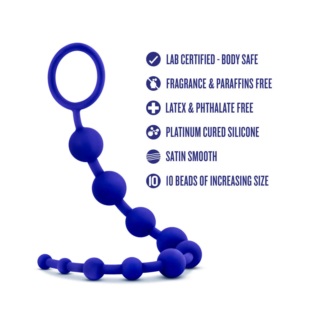 Blush 10 Anal Beads Lush 12.5" Ultrasilk Platinum Silicone Beaded Butt Chain Graduated Balls Safe Pull Ring Sextoy for Women Men Couples