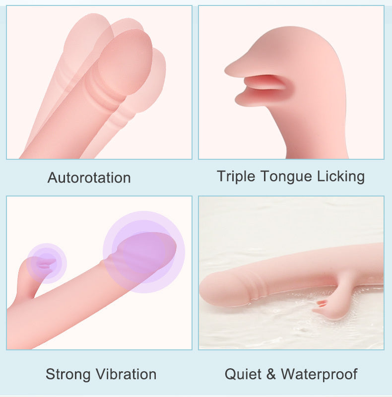 Wowyes 3-in-1 Spinning Vibrator Rabbit Dildo Massager Body Safe Silicone Vibration Sex Toy for Women Waterproof