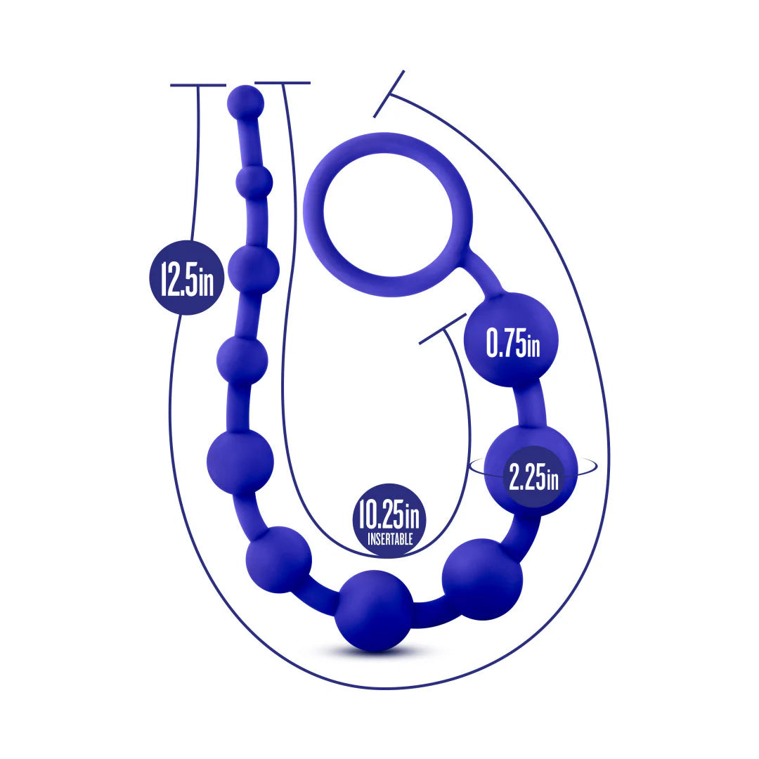 Blush 10 Anal Beads Lush 12.5" Ultrasilk Platinum Silicone Beaded Butt Chain Graduated Balls Safe Pull Ring Sextoy for Women Men Couples