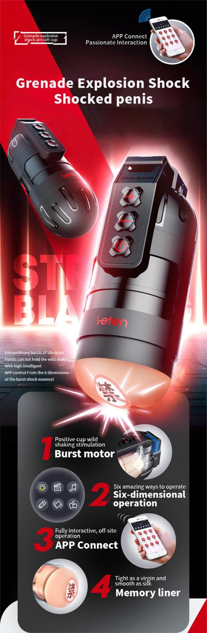Leten Grenade APP Controlled Vibrating Realistic Male Masturbation Cup Sextoy for Men