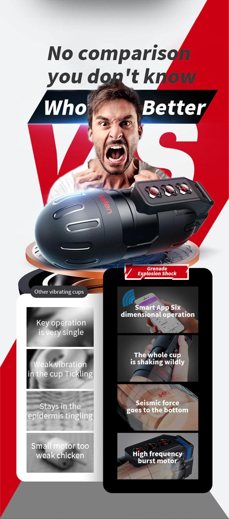 Leten Grenade APP Controlled Vibrating Realistic Male Masturbation Cup Sextoy for Men