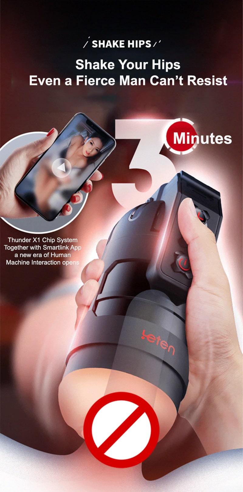 Leten Grenade APP Controlled Vibrating Realistic Male Masturbation Cup Sextoy for Men
