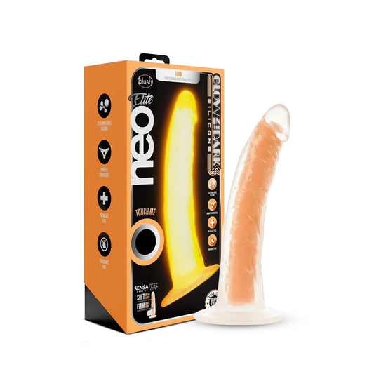 Neo Elite By Blush Lavo Glow In The Dark Neon Orange: 7.5-Inch Long Dildo - Made with Purio Silicone & SensaFeel Dual Density Realistic Technology