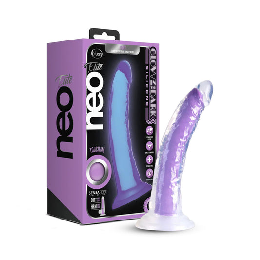 Neo Elite By Blush Glow In The Dark Neon Purple: 7.5-Inch Long Dildo - Made with Purio Silicone & SensaFeel Dual Density Realistic Technology