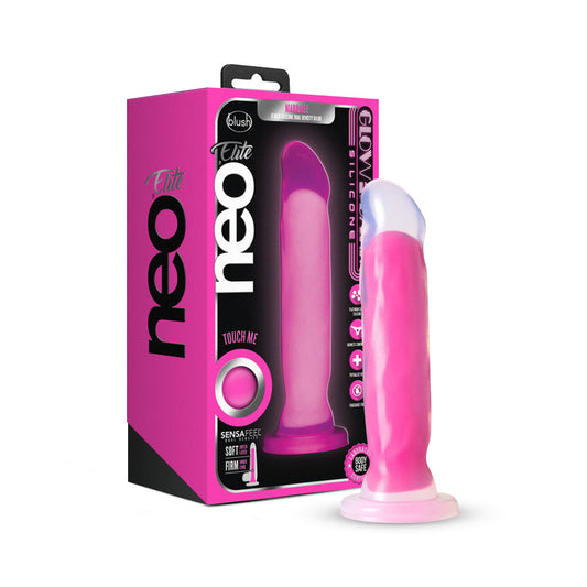 Neo Elite By Blush Marquee Glow In The Dark Neon Pink: 8-Inch Long Dildo - Made with Purio Silicone & SensaFeel Dual Density Realistic Technology